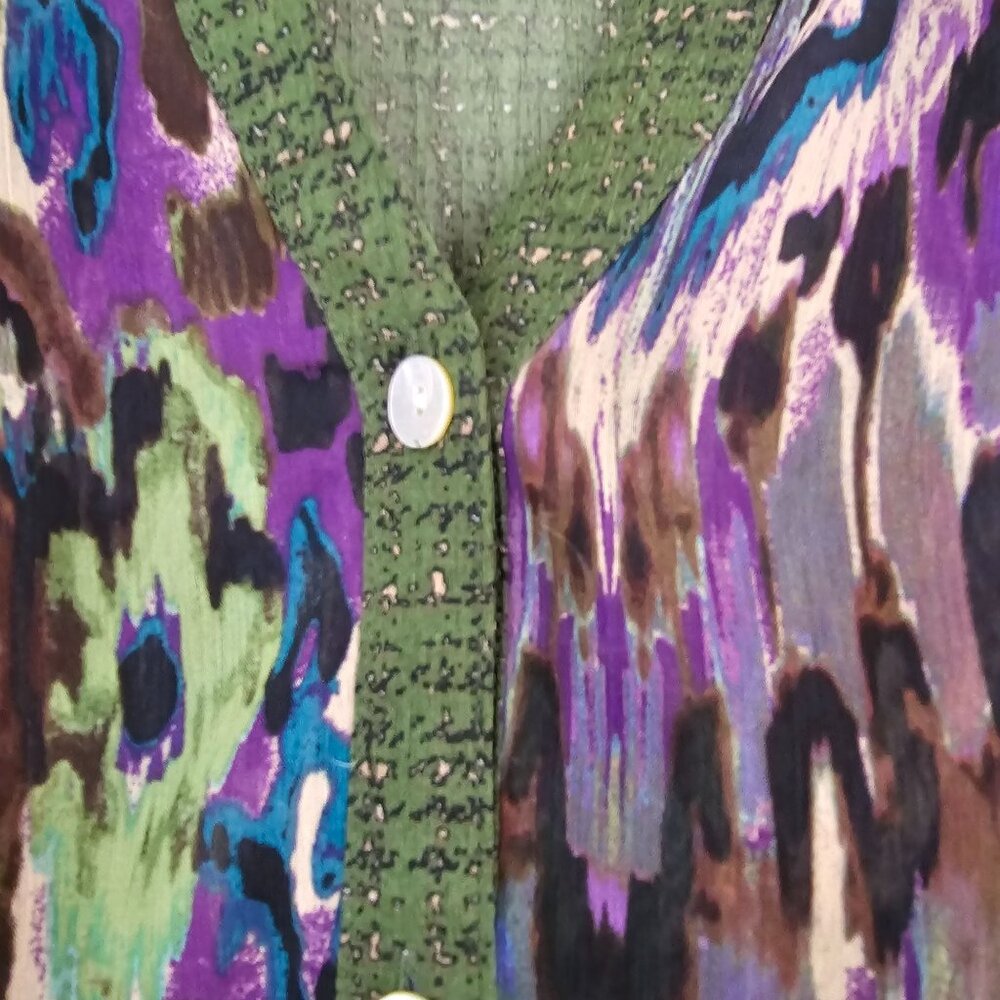 Fig & Flower Womens Sz M Green Purple Art Print Boho Blouse Hi Low Casual Top - Picture 7 of 15